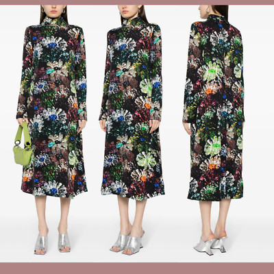 NEW $500 Stine Goya [ Medium ] Mille Satin Midi Dress in Glitter Bloom 6293