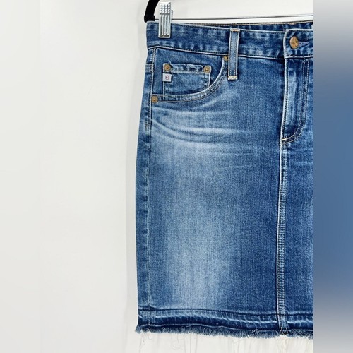 AG Adriano Goldschmied The Erin Pencil Skirt Jean Denim Raw Hem Fray Zip Blue 28 - Picture 6 of 15