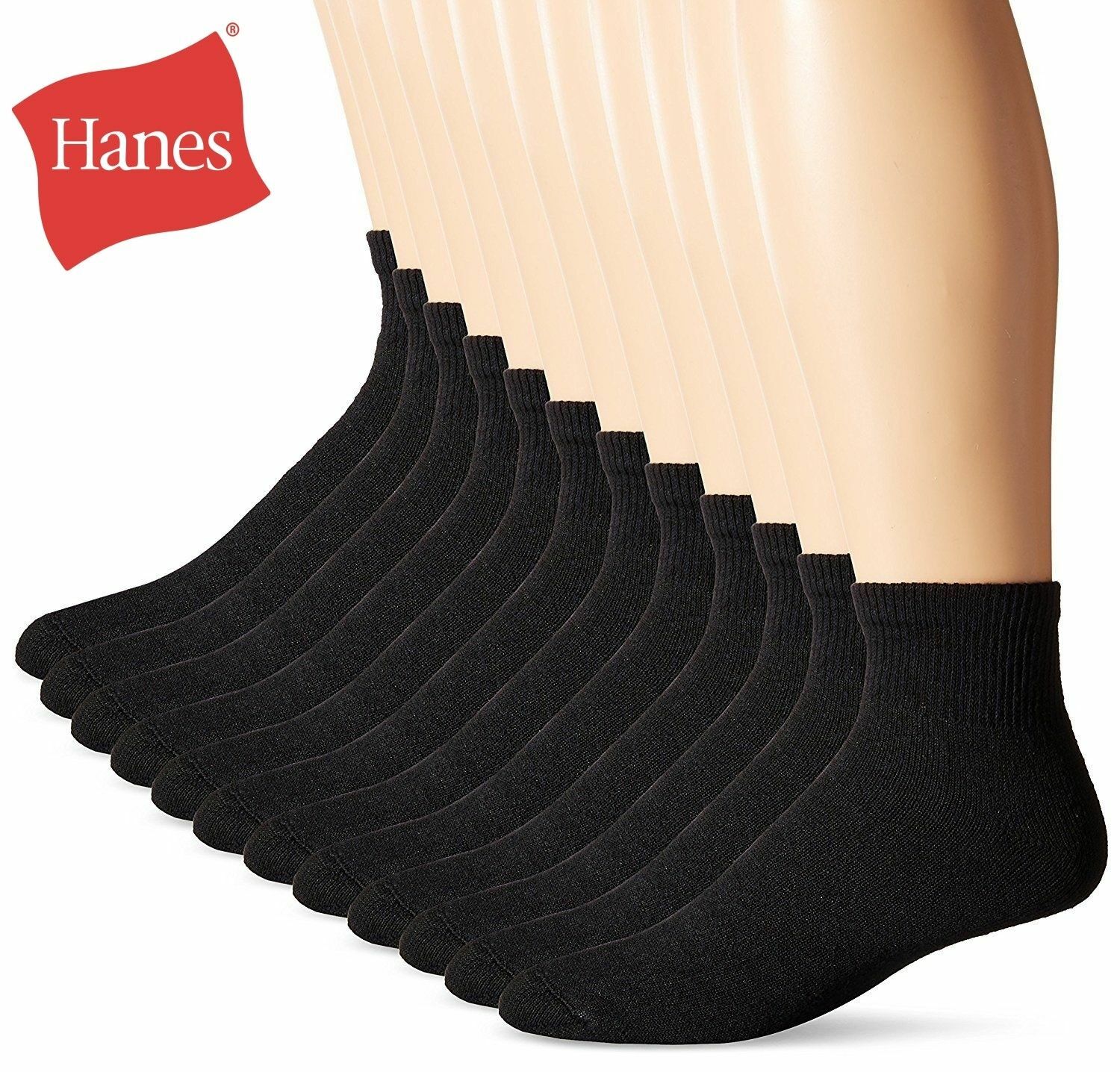 Hanes Men's Cushion Ankle Socks (Size 612, 6Pack) Black White Amor