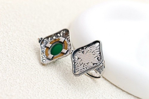 D10 Giftring orientalisch grüner Chrysopras Sterling Silber 925 verstellbar - Bild 10 von 17