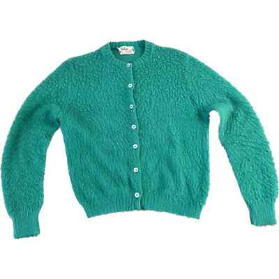 Vintage 50s Garland Willowspun Shaggy Womens Small Teal Cardigan