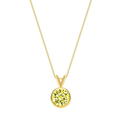 3 Ct Round Canary 18K Yellow Gold Created Diamond Bezel Pendant 18'' Necklace