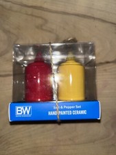 Boston Warehouse Mini Mustard  Ketchup Salt And Pepper Shakers  NEW 