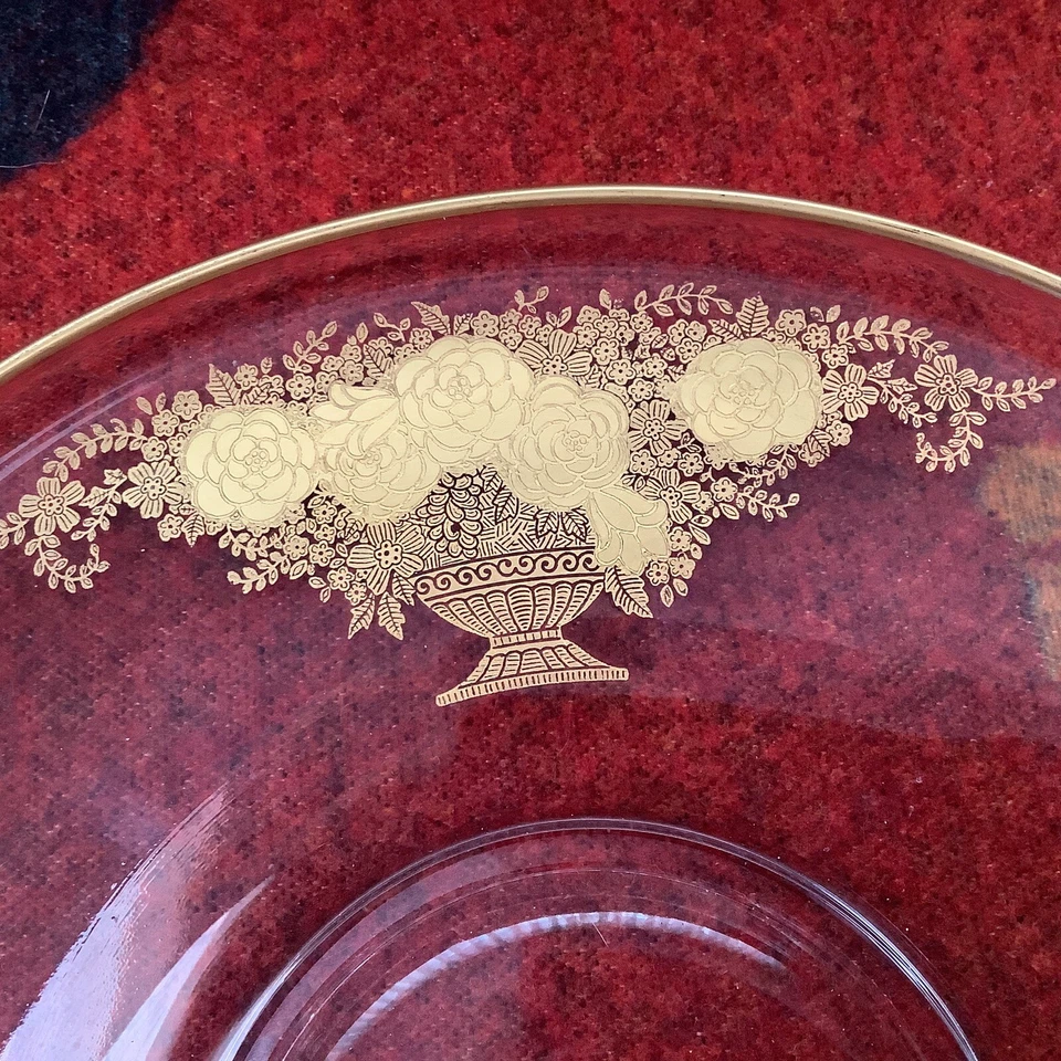 Vintage Mid Century-large round Clear Glass Serving Tray Gold Grecian Urn Design - Image 2 of 4