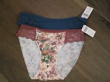 2-PACK SOMA VANISHING EDGE W/ LACE BIKINI PANTIES IN PRESSED PETALS  BLUE XS