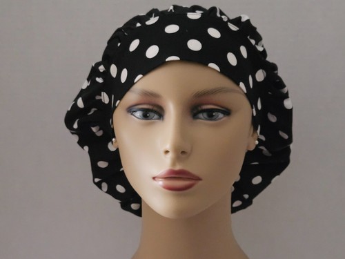 Bouffant Scrub Cap - Black and White Polka Dot - Picture 3 of 4