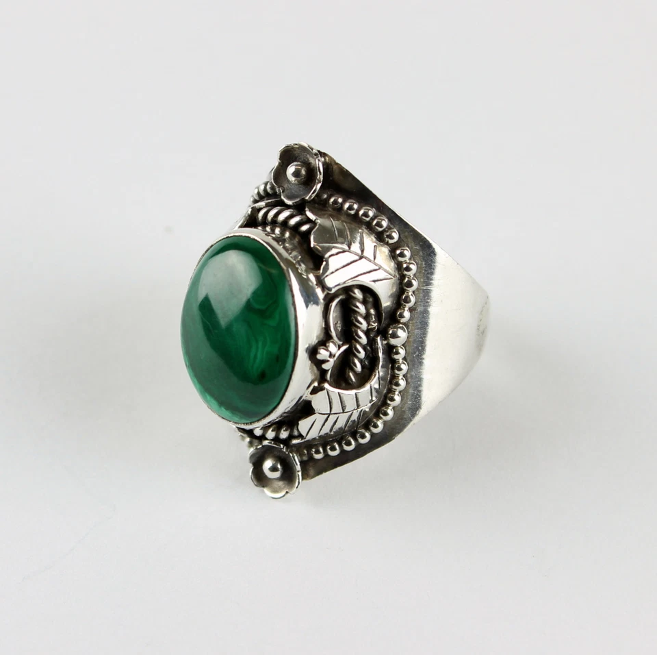 Malachite Anello 925 Argento Preziose Classico Gioiello Verde Donna Tgl 61/21 - Immagine 4 di 4