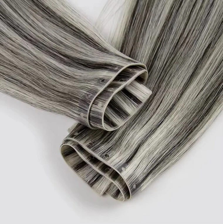 Extensiones de cabello con trama de orificio invisible extensión de trama de piel con doble lengüeta doble Foto 2 de 4