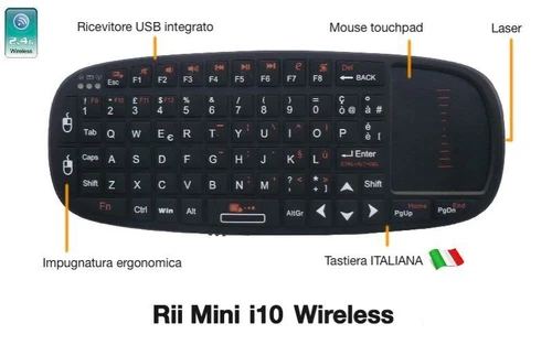Rii Mini i10 Wireless - Tastiera con mouse touchpad per Smart TV, Mini PC, PC