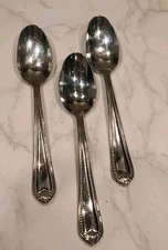Lenox Set of 3 Bead Oval Place Spoons Flatware Stainless 18/10 Glossy Plume Tip