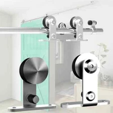 CCJH 5' Stainless Steel Sliding Barn Door Hardware Kit Track For Wood Door 5Foot