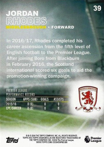 2016-17 Topps Stadium Club Premier League Base Common Gold Parallel (26-50) - Picture 22 of 36