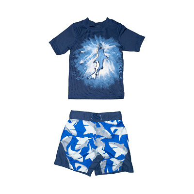 Place Sport Kids Boys Shark Print Swim Top with Shorts Blue Size XS-4 2362
