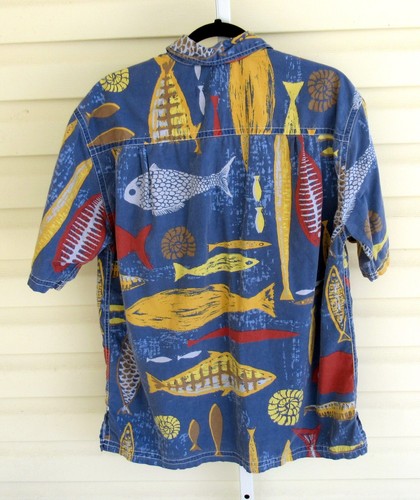Kahala M Mens Hawaiian Fish Print Cotton SS Shirt EXC - Picture 3 of 5