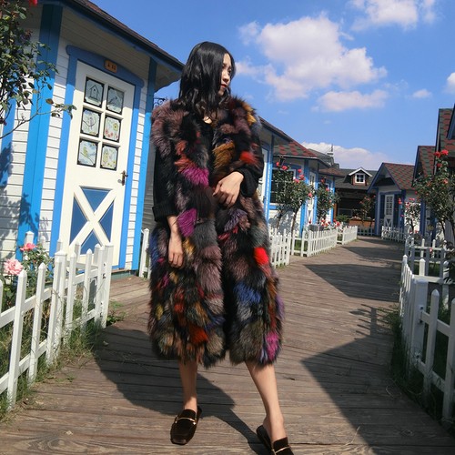 Gilet Donna Abbigliamento Pelliccia Volpe Gilet Gilet Lunghezza Multicolore Pelliccia Gilet - Foto 2 di 14