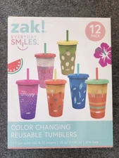 ZAK! Designs 25-oz. Color-Changin Tumbler 12-Pack Set W/lids/straws BPA Free New