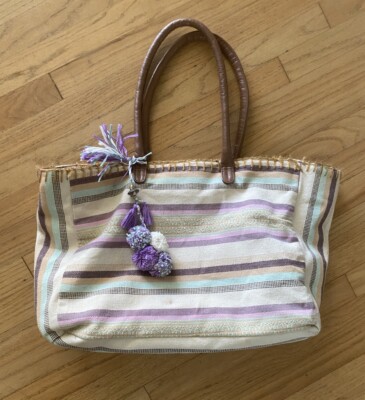 Cleobella Tote Beach Bag Stripe Purple Blue Cream