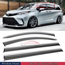 For 2021-2025 Toyota Sienna JDM Chrome Trim Smoke Tinted Window Visor Rain Guard