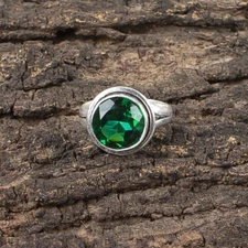 Green Emerald Statement New Band May Birthstone Ring Jewelry 925 Sterling Silver