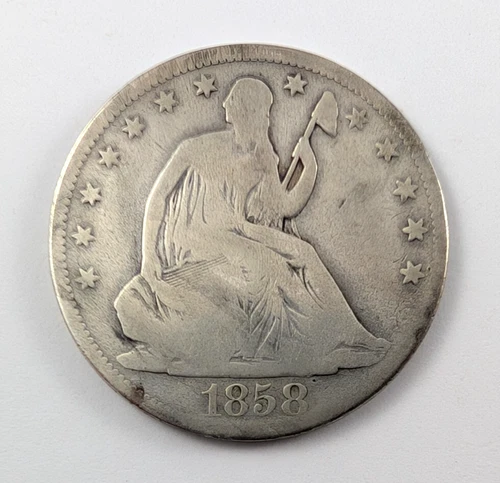 1858 Seated Liberty Silver Half Dollar 50C Good G Details - Cleaned