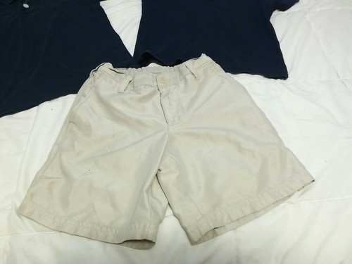 Champion Boys Khakis SCHOOL UNIFORM Lot Shorts 2 Navy Polo Shirts used Sz XS 4/5 - Picture 3 of 10