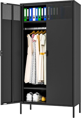 Cofar 71'' Metal Wardrobe Storage Cabinets With Hanging Rod Adjustable Shelves