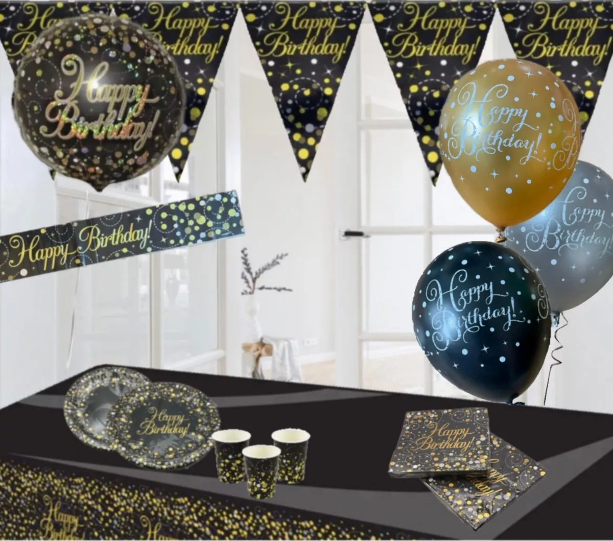 Black and on sale gold party