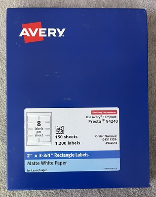 Lot of 2 Avery Rectangle Labels Matte White Paper Laser/Inkjet Printer 2 x3 3/4 