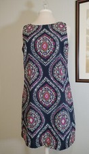 Crown & Ivy Size 8 Sleeveles Shift Dress, Mandala Pattern. Exposed Zipper