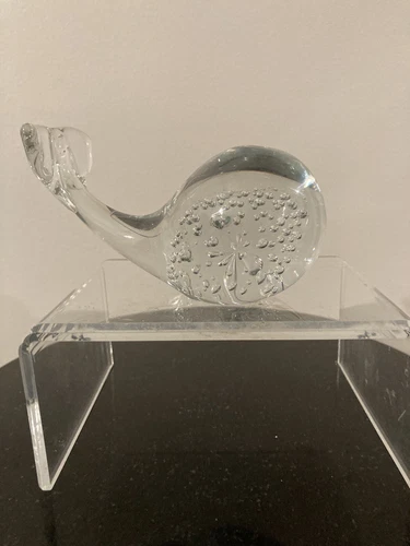 Glass Whale Paperweight Clear Controlled Bubbles Art Glass Shelf Decor