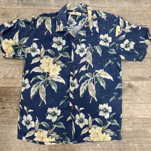 TOMMY BAHAMA Size M 100% Silk Blue Men’s Floral Hawaiian Camp Shirt