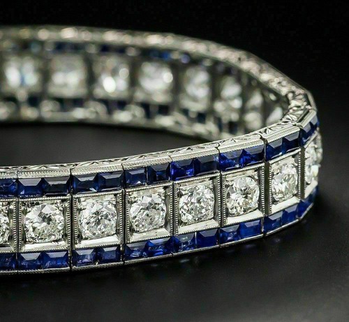 15.00 Ct Round Cut Blue Sapphire Gorgeous Tennis Bracelet 14k White Gold Finish