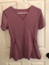 Jaanuu Women's Mock Wrap Tulip Scrub Top Pink J96203 XS