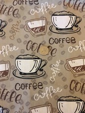 COFFEE CUPS Cappuccino Latte Cotton Fabric Sewing Quilting Fat Quarter 18 x 22