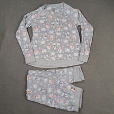 Cuddl Duds Pajama Set Womens Size XS Oversized Gray Pink Bear Print EUC Spandex