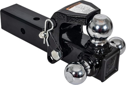 Black Tri Ball Hitch With Pintle Hook For 2 1 2 Inch Receivers Durable 14K Lb - Picture 2 of 6