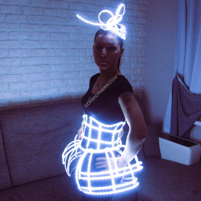 LED ligth up cage dress batterfly and barrette. LED show costumes