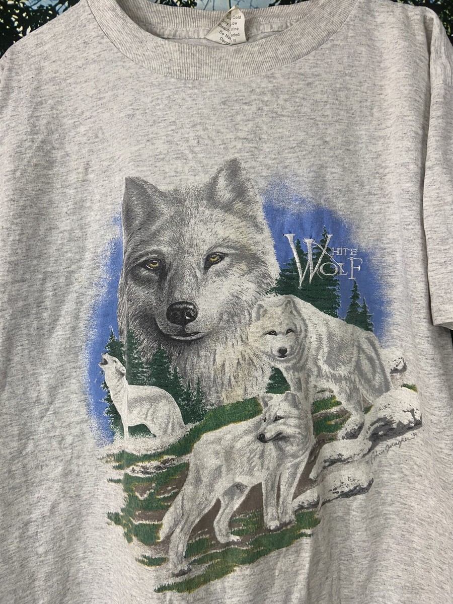 me Tシャツ Vintage White Wolf Mens Graphic T-Shirt Gray Large 1990s Free Ship