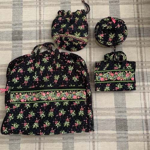 VERA BRADLEY Hanging Garment Bag New Hope Black Plus Makeup/toiletry Bags 4pc