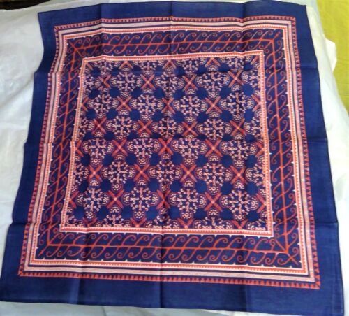 Fast Color Bandana Handkerchief Vintage Orange Plaid Geometric Cotton RN 14193