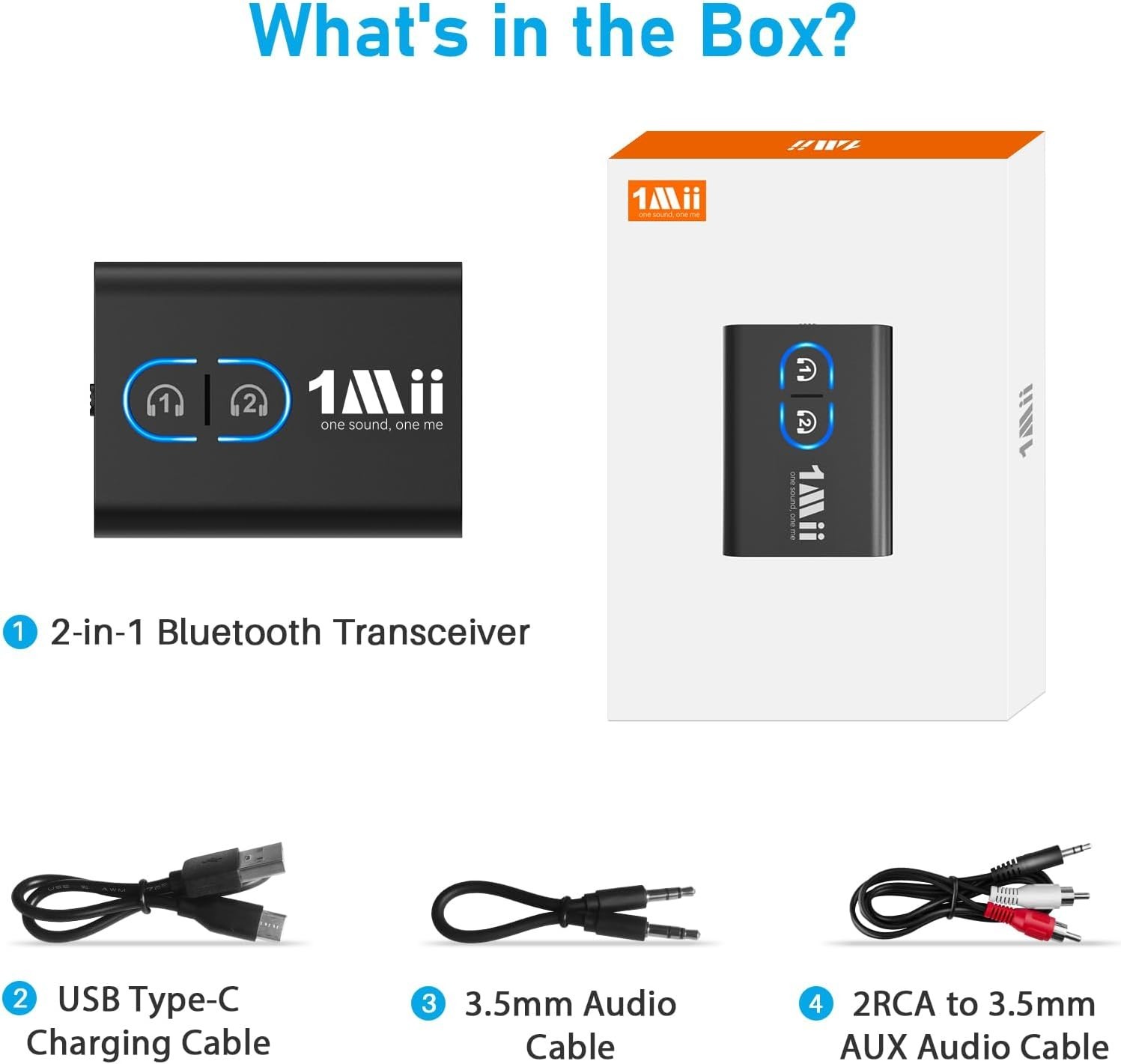1Mii Bluetooth 5.3 Transmitter Receiver for TV to Wireless Headphones, Dual Link