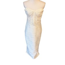 PrettyLittleThing White Corset Bodycon Strapless Dress 10 Bridal Shower Summer