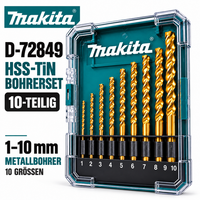 Makita D-72849 Hss-Tin Metallbohrer Set 10-Tlg Spiralbohrer 1-10Mm Ovp