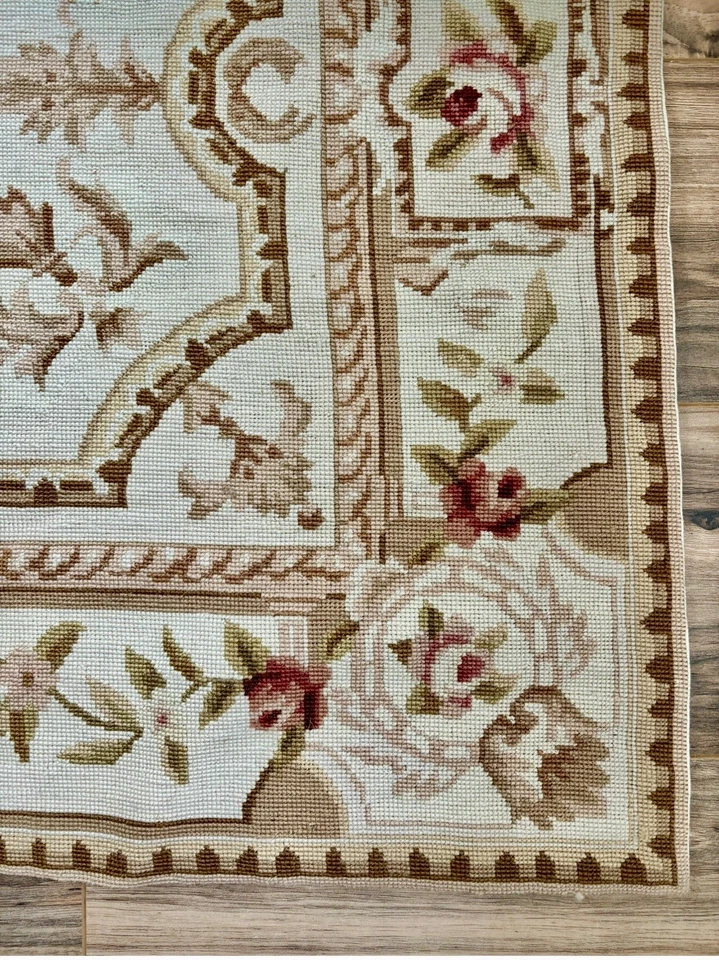 Antigua Alfombra Francesa Aubusson 3x5’ Hecha a Mano Punta de Aguja Lana Kilm Tapiz Floral Foto 4 de 4