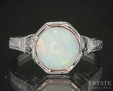 Antique 18k White Gold Natural Opal Ostby Barton Filigree Ring 2.3g i20471