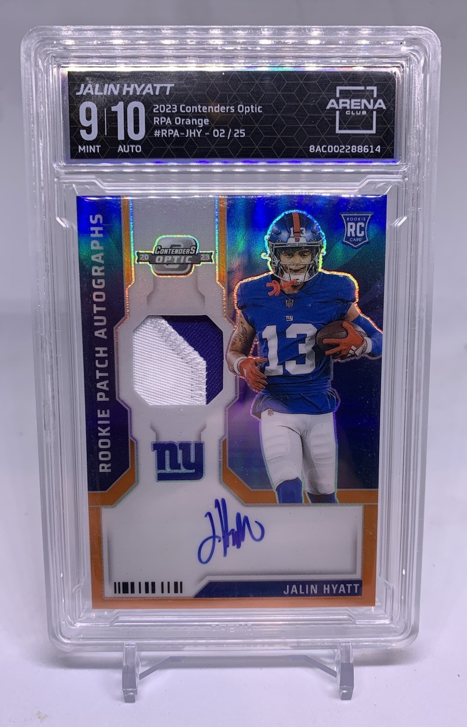 JALIN HYATT 2023 CONTENDERS OPTIC RPA ROOKIE PATCH ORANGE RC AUTO /25 ARENA 9