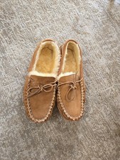 LL Bean Wicked Good Moccasin Slippers Women's Size 11 Brown Leather