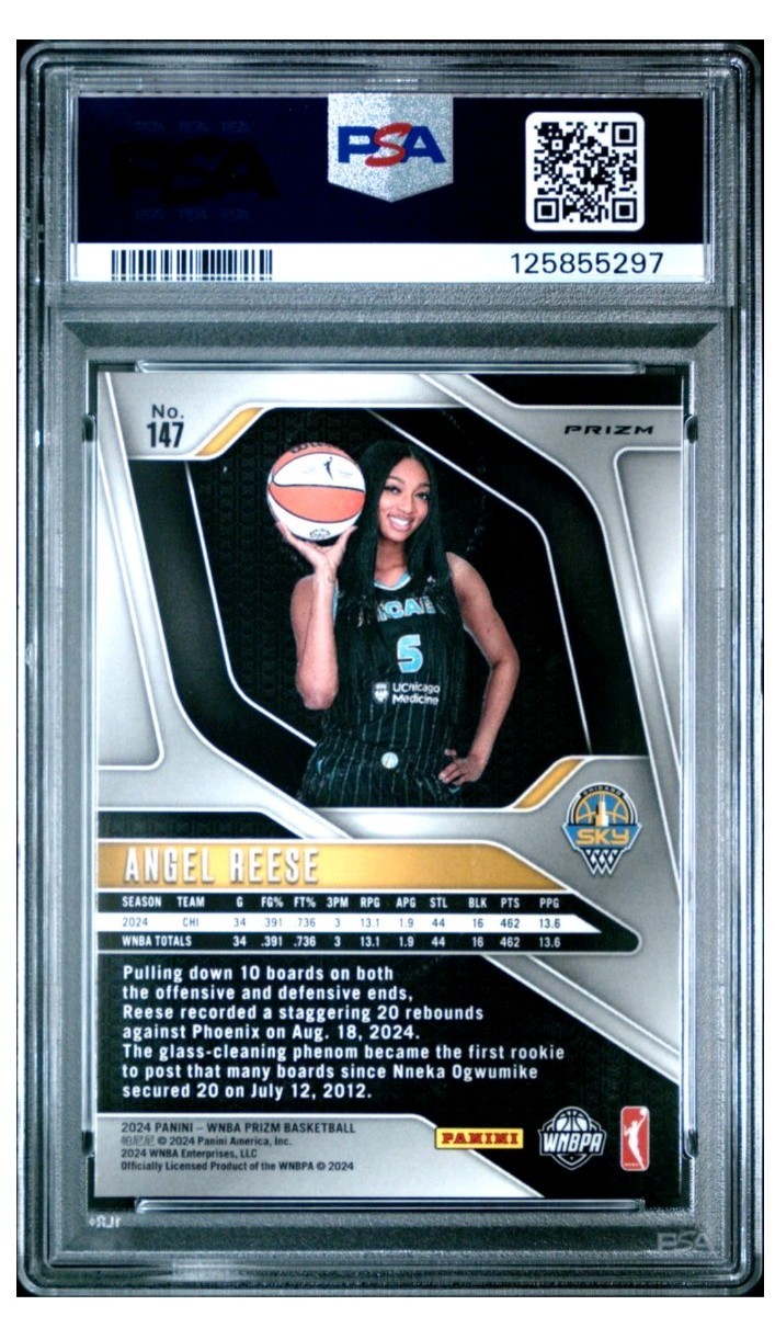 2024 Panini Prizm WNBA Angel Reese #147 Silver Prizm PSA 9 MINT Sky/Dream RC view 2
