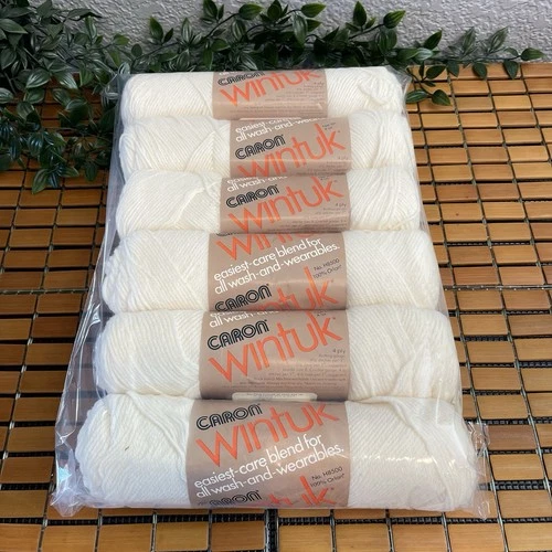 Lot of 6 Vintage Caron Wintuk Yarn Off White 3002 Dye Lot 0835520 L 120 NOS - product listing photo