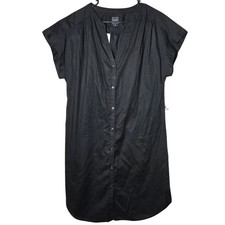 Gap Black Short Sleeve Mini Shirt Dress Large NWT Button Minimalist Capsule Dark